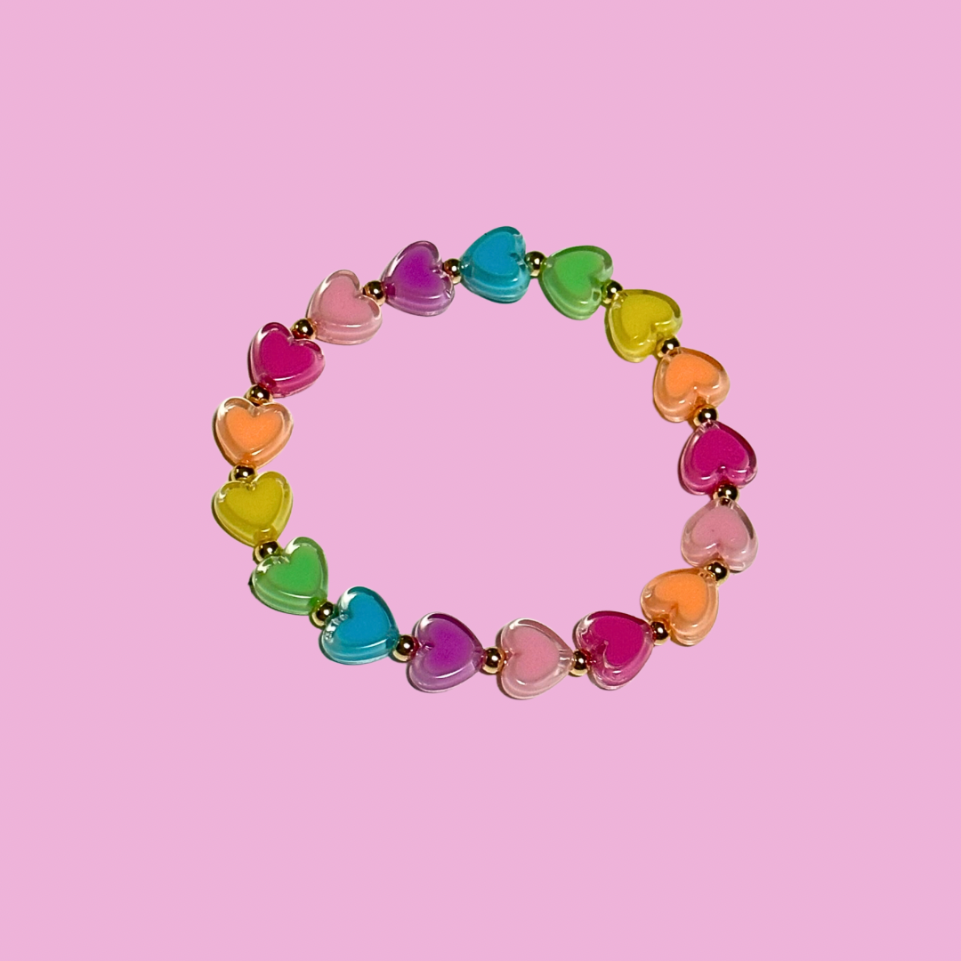 Vibrant rainbow heart bbbeaded bracelet