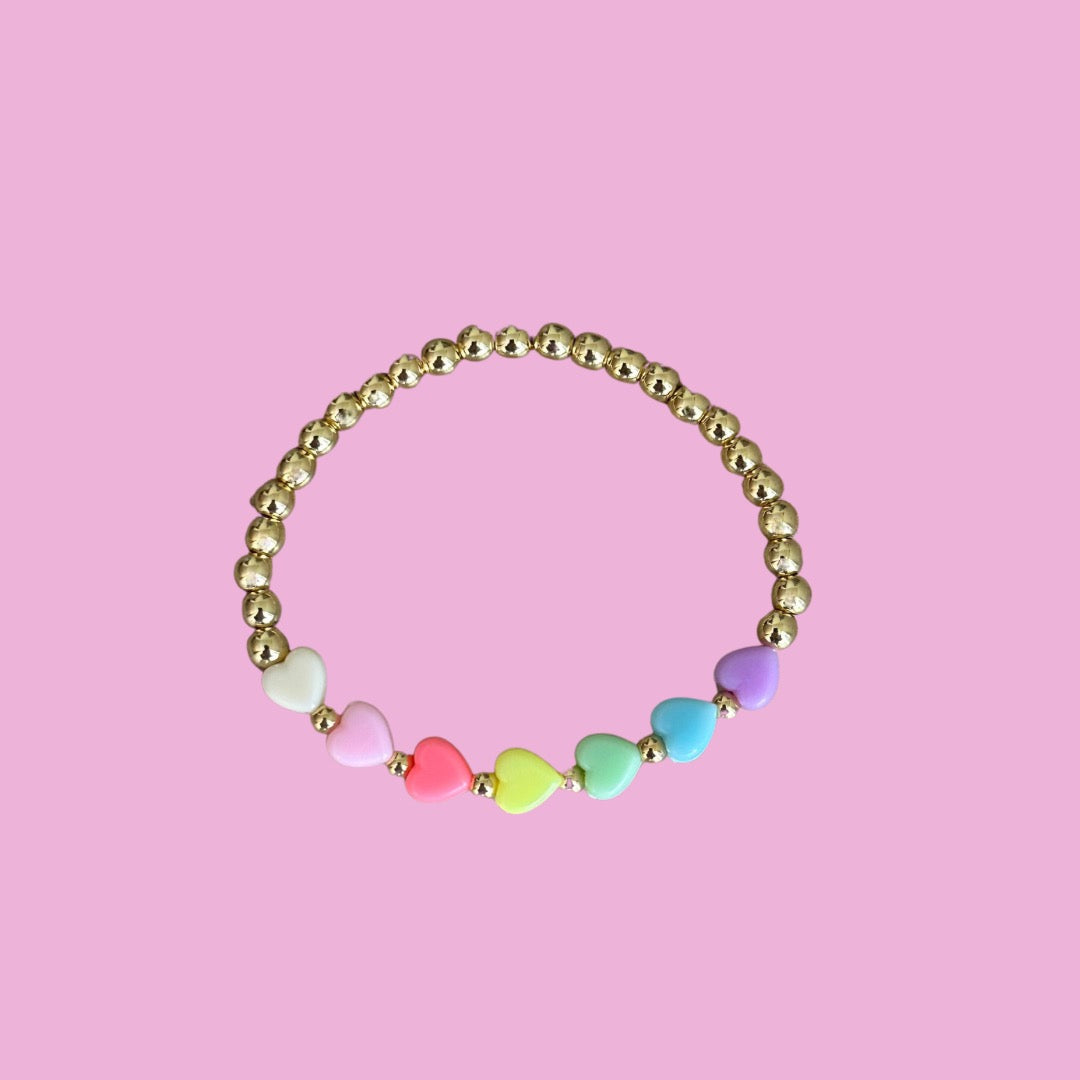 rainbow heart + gold bbbeaded bracelet