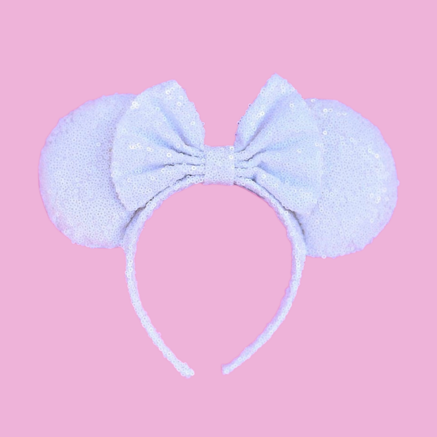 White Sequin Minnie Mouse Ears
