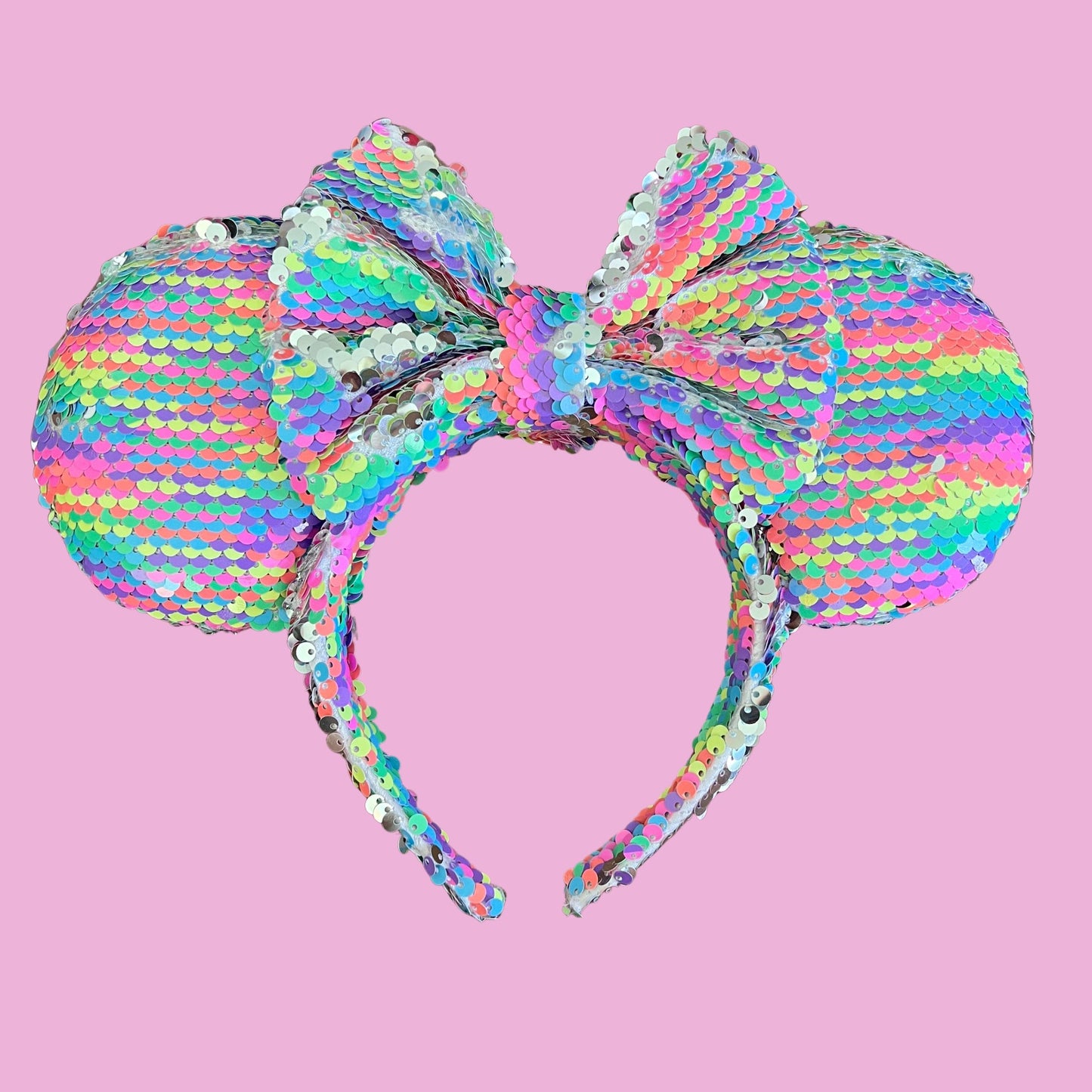 Neon Rainbow Flippy Sequin Minnie Mouse Ears