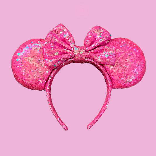 Neon Pink Sequin Minnie Mouse Ears